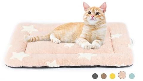 Mora Pets Cat Bed for Indoor Cats Washable Dog Crate Pad Cute Star Dog Bed Mat for Small Dogs Pet Kennel Pad for Cage Soft Flat Puppy Kitten Cushion Sleeping Anti-Slip Pink 22 x 13