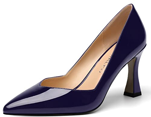 NUMALEO Mujer Punta Puntiaguada 3.3 Inch Fecha Pull Up Sexy Patente Sólido Stiletto Tacones Altos Zapatos De Tacón Azul Marino Tamaño 41