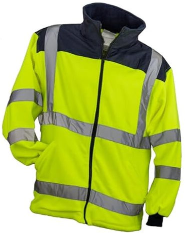 Luckyberg Fleecejacke Warm Arbeitsjacke | Arbeitspullover für Damen und Herren. Fleecejacke mit reflektierenden Streifen in Neongelb oder Neonorange Farbe. (L, Gelb)