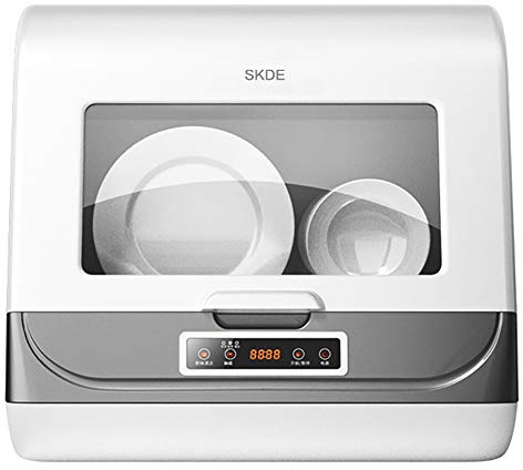 Minidiskmaskin Bärbart bord, Kompakt diskmaskin Bärbar, Helautomatisk 70℃ Högtemperaturrengöring, Sterilisering, Torkning, med 3 lägen: Snabbtvätt, Standard, Och Stark, Guld (Grå)