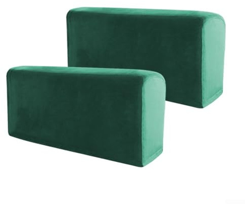 Coprisedia per braccioli, confezione da 2 pezzi, in velluto, morbido, elastico, protezione per braccioli del divano, copribraccioli rimovibili (verde scuro)