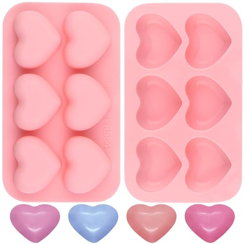 BFJ Silicone Moulds - 2pcs Valentines Day Chocolate Moulds for Candy, Ice Cube, Resin, Soap, Jelly (Medium Heart 4.5cm)