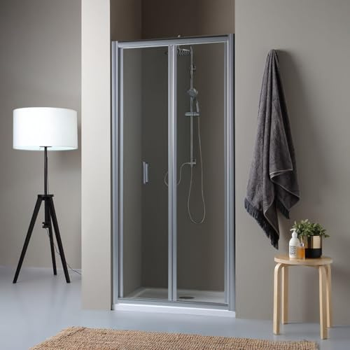 Puerta de ducha de nicho de 100 cm con 2 hojas de vidrio transparente de 5 mm apertura tipo libro 5 mm | Soffio