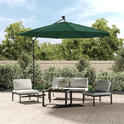 Homgoday Ampelschirm mit LED-Beleuchtung und Metallmast Sonnenschirm Balkonschirm Gartenschirm Strandschirm Sonnenschutz UV-Schutz Marktschirm Schirm für Garten 300 cm Grün