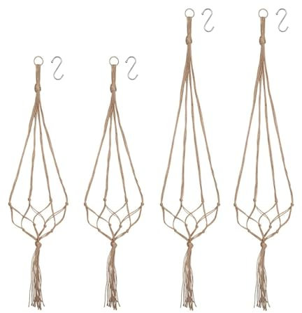 DINGFENG Panier Suspendu en Macramé, Ensemble de 4 Boho Décoratif en Corde de Chanvre Support de Pot de Fleur Suspendu Panier Suspendu Plantes pour Plafonds Extérieurs Intérieurs Balcons Décoration