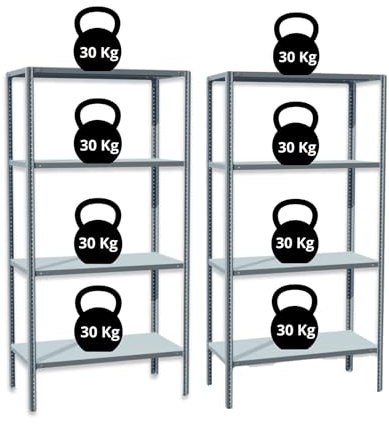 OWIJI Scaffale Metallo 4 Ripiani Lamiera Zincata Due Unità Dimensioni 147 x 30 x 75 cm Garage Dispensa Officina
