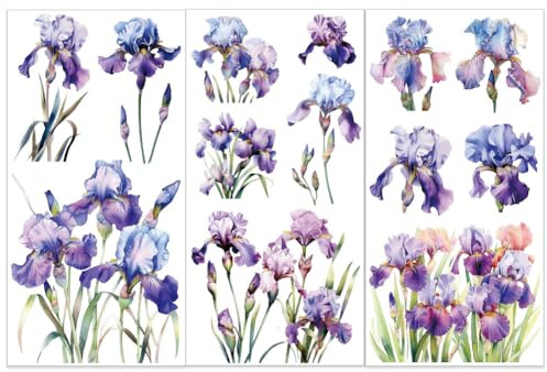 OLYCRAFT 3 Stück/Set Iris Transferfolien Zum Aufreiben Für Möbel Und Kunsthandwerk 15x30cm Blumendekor Transferaufkleber Florale Abziehbilder Zum Aufreiben Für Holzmöbel Heimdekorationen