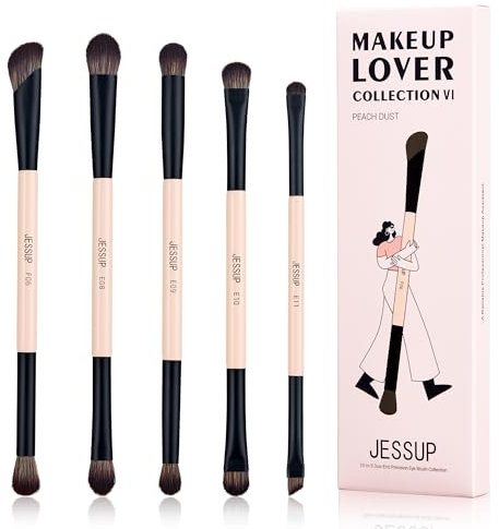 Jessup Pinceaux Yeux Maquillage,10 en 5 Set Pinceaux Maquillages Double Embout pour Contour, Estompage, Eyeliner, Pinceau Ombreur, Précision en Fibre Végétalienne Pinceaux Yeux, Peach Dust T509
