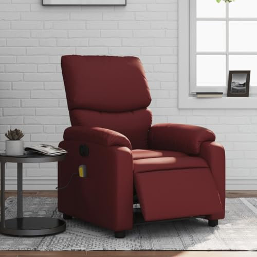 Homgoday Massagesessel Elektrisch Fernsehsessel Relaxsessel mit Liegefunktion, Ruhesessel TV Sessel Polstersessel, Verstellbare Rückenlehne Fußstütze, für Wohnzimmer Weinrot Kunstleder