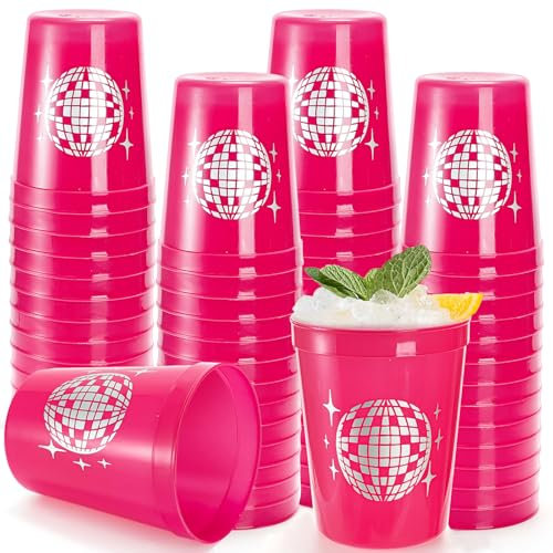 Cididu 36 Pack Bachelorette Party Cups, Plastic Pink Disco Cups Reusable, 16 Oz Cowgirl Party Favor Cups for Cocktail, Disco Ball Drink Cups BPA Free for Bridal Shower Weddings Birthday