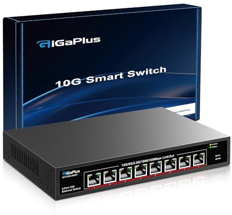 8 Port 10 Go Ethernet Switch Non géré, 8X 10 GBE Base-T Ports, commutateur réseau Gigaplus 10G pour 10 Gbps NAS, PC, routeur WiFi7