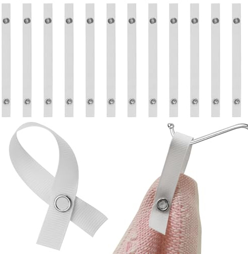 Towel Clips Hanger Set, 12 Pcs Tea Towel Hanging Clips for Home | Pin Button Closure for Easy Attachment, No Sewing Needed, Suitable for Kitchen Textiles and Daily Household Use