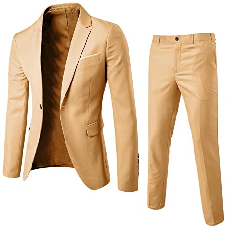 Mymyguoe Smoking - Tuta da uomo, 2 pezzi, slim fit, per matrimoni, feste, formali, sportivi, blazer, pantaloni da lavoro, cameriere, uniforme, 01 kaki., 4XL