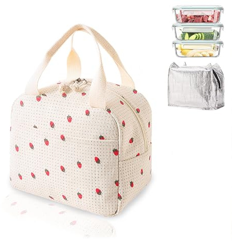 YYUEZHI Bolsa Termica Porta Alimentos, Bolso Termico Comida Trabajo Mujer, Bolsa Termica Lonchera Aislada, de Pana, 6.5 L, para Adultos, Niños, Ideal para el Trabajo, Viajes, Picnic