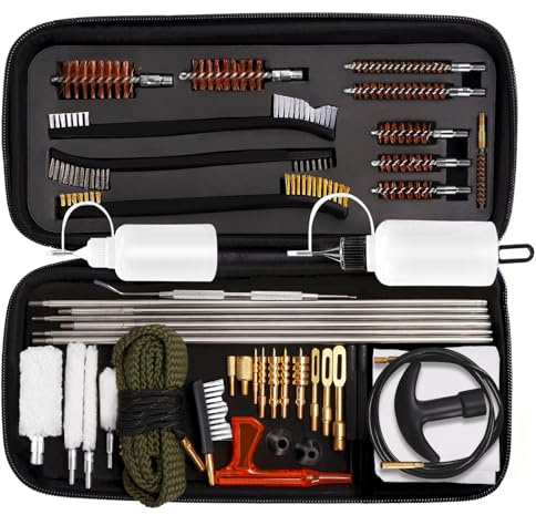 FOCUHUNTER Kit de Limpieza de Armas para 45 en 1, Suministros de Limpieza para Pistolas con Cepillo de latón de Doble Punta, Botella de Aceite, indicador de recámara, Puntas ranuradas