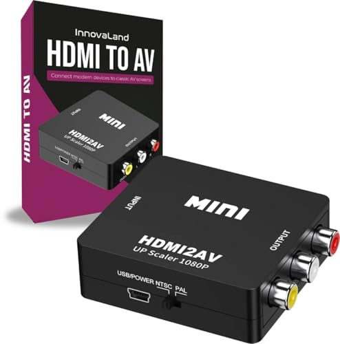 Innovaland HDMI till TULP ljud- och videokonverterare med USB-kabel – svart 1080P full HD tulpanadapter för bärbara datorer, mediaspelare, spelkonsoler – HDMI till RCA-omvandlare för äldre