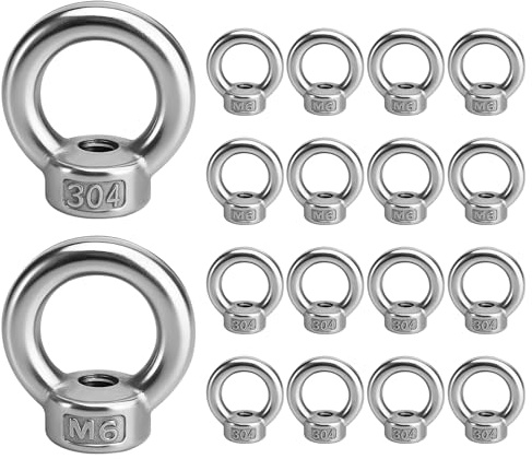 KQDRAVINE 18 tuercas anulares M6, acero inoxidable 304, tornillo anular M6 para dispositivos de elevación, accesorios de montaje de cuerda, accesorios de elevación, tuerca ocular, rosca interior para