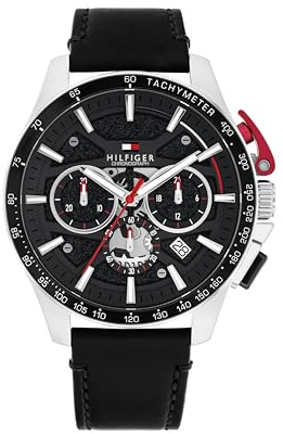 Tommy Hilfiger Chronograph kvarts klocka svart med svart läderrem - 1792258