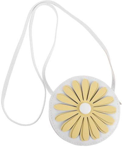 MOBUTOFU Bolso Bandolera Infantil de PU Blanco Diseño Margarita, Mini Monedero para Niñas Pequeñas, Bolso Cruzado Ligero y Portátil Adecuado para Picnic y Uso Diario