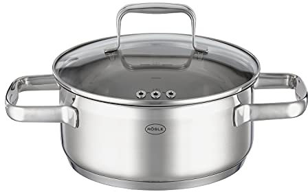 RÖSLE CHARM Bratentopf, Hochwertiger Universaltopf aus Edelstahl 18/10, 20 cm, Glasdeckel, Innenskalierung, induktionsgeeignet, spülmaschinengeeignet