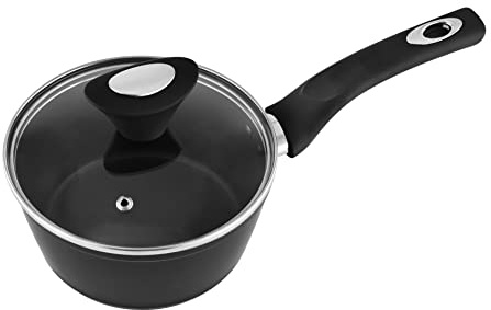 Venga! 16 cm Saucepan with Lid, 1.3 L Capacity, Non-Stick Coated, Dishwasher Safe, Turbo-Induction Bottom, Soft-Touch Ergonomic Handles, Black/Silver, VG POT 3010