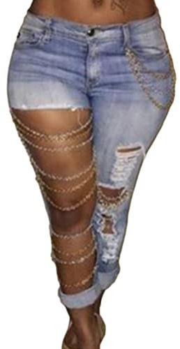 Minetom Jeans Damen Jeanshosen Röhrenjeans Skinny Slim Fit Stretch Boyfriend Zerrissene Destroyed Straight Denim Hose mit Löchern