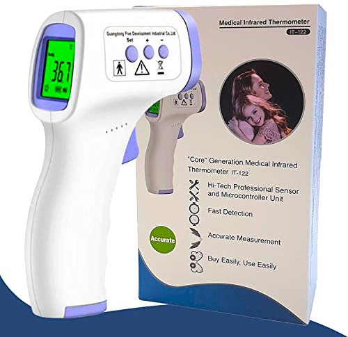 PHOTON Termómetro infrarrojo, Termómetro de fiebre de la frente sin contacto, Termómetro digital para bebés, niños y adultos, Lectura de 1 segundo, Alarma de fiebre con pantalla LCD de 3 colores