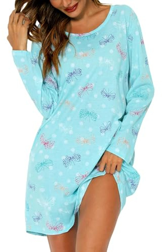 MIA LUCCE - Camicia da notte da donna a maniche lunghe, biancheria da notte in cotone, camicia da notte, vestaglia da casa, morbida e leggera, abbigliamento da casa, camicia da notte per donne