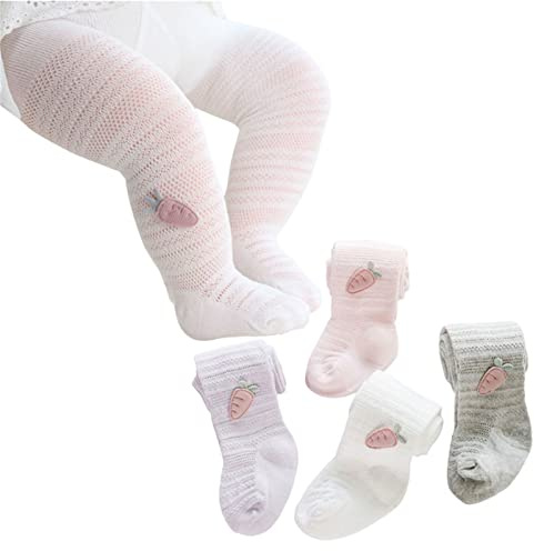 Collant Per Bambini Per Bambina Set Di 4, Collant In Rete Traspirante Per Bambini, Leggings Calze A Carota Neonate Estive 0-6 Anni (4 Colori,12-24 Mesi)