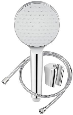 SwissWave - Kit Doccia Vasca con Soffione a Mano 65mm - In ABS - 1 Modalità di Getto - Con Supporto Fisso a Parete e Flessibile 150cm - Ugelli Anticalcare - Ricambio Bagno - Argento/Cromo