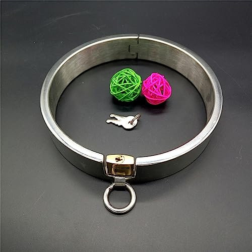 ZTHBYSB Edelstahl Slave Kragen Bondage SM Halsband O-Ring, Abschließbar Fesseln Halsbänder BDSM Fetisch Metall Halsreif mit Messing Lock Restraint Sexspielzeuge für Männer Frauen,Silber,13.7cm