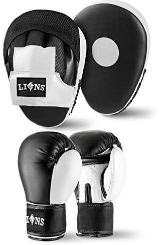 Lions Star Boxing Gloves and Pads Set For Men Women, Pair of Boxing Gloves with Hook and Jabs Mitts Focus Pads, Punching Sets Ideal for Punch Bag MMA Martial Arts