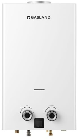 GASLAND Scaldabagno istantaneo a propano 10L, BG264 Scaldabagno a gas GPL con display a LED per uso domestico, bianco, 30/37mbar