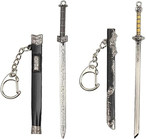 2 llaveros de espada antigua china famosa – Mini JIAN Metal arma abridor de paquetes de cartas regalo figura de acción