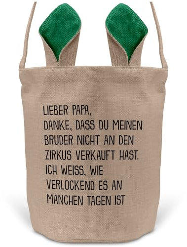 22Feels Papa Osterkorb Vater mit Henkel Ostergeschenk Tragetasche Ostern Deko Osternest Körbchen Hasenohren (Beige/Grün)