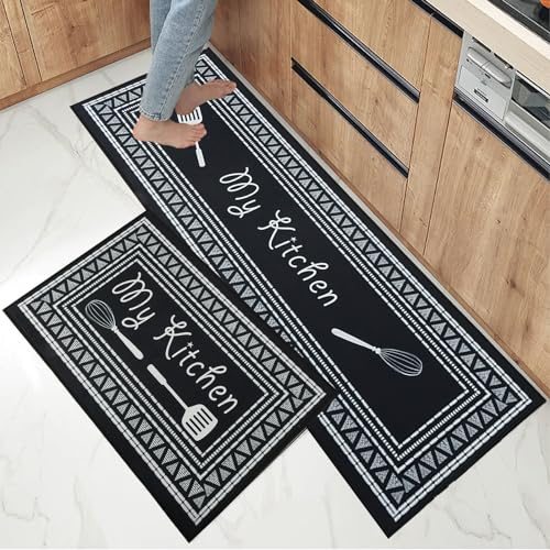 7VSTOHS Lot de 2 Tapis de Cuisine Antidérapants, Tapis de Cuisine Lavable, Absorbe l'eau et l'huile Tapis de Cuisine, pour Couloir, Salle à Manger, Entrée et Tapis de Porte, 43x75 + 43x120 cm