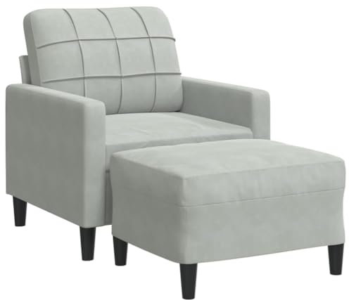 vidaXL Sillón con Taburete Terciopelo Gris Claro 60 cm, sofá Individual, sillón bañera, sillón Club, sofá, sofá Confort, sillón de TV, sofá de Relax