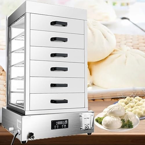 Macchina per Panini Al Vapore Da 3000 W Con Vano Vapore in Vetro a 5/6/7 Strati, Vaporiera Elettrica a Quattro Fori - Allarme Ebollizione a Secco, Per Ristoranti a Buffet,C