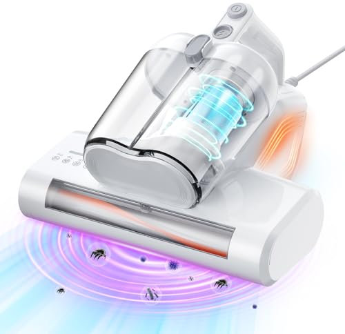 YUFAC Aspirapolvere per materassi con luce UV, 16Kpa Battimaterasso Aspirapolvere antiacaro, Aspiratore portatile per materassi da 600W con filtro HEPA, Aspiratore per letto, divano, tappeti (Bianco)