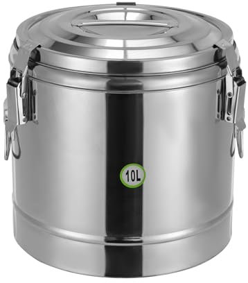 Xigner Contenitore termico professionale, 10/20/30 l, ermetico, in acciaio inox, con coperchio e chiusura di serraggio, per pasta, zuppe, cereali, grande contenitore termico per cibo (10 l)