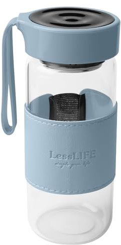 WIYETY Shaker à protéines en verre : Classic Loop Shaker avec 2 boules mélangeuses, sans BPA, petite bouteille de shaker en verre, anti-fuite, pour le fitness et les boissons protéinées, bleu