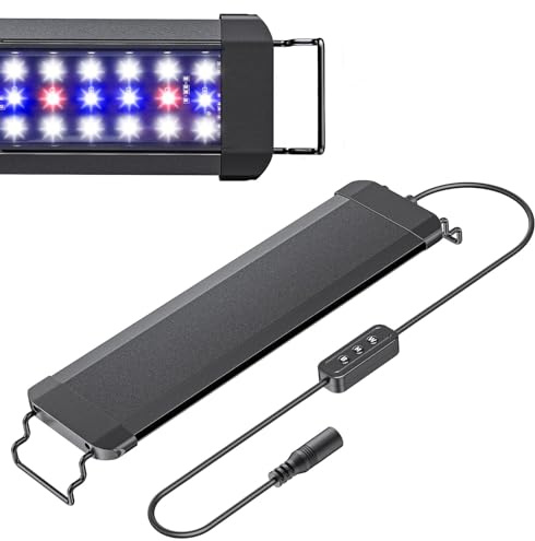 Pawfly Luce da acquario per piante, 11 W lampada per acquario, spettro completo per vasche da 30 a 45 cm, lampada LED estensibile con modalità giorno/notte e luminosità regolabile per acqua dolce