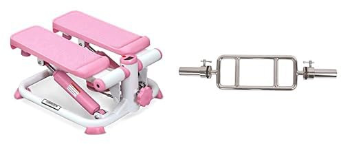 Sunny Health and Fitness Exercise Stepping Machine, Portable Mini Stair Stepper + 86 cm Olympic Triceps Bar with Ring Collars, Olympic Weight for Weightlifting and Bodybuilding