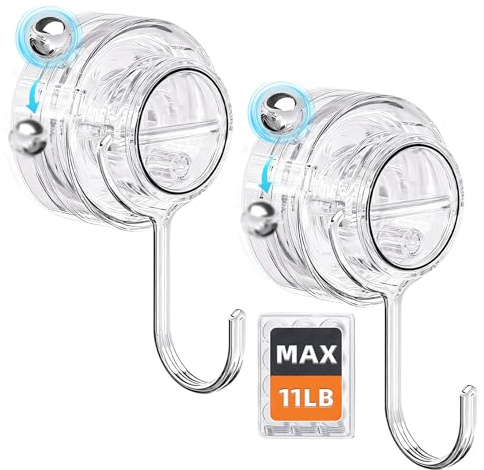 Suction Hook 2Pack Heavy Duty 11Lbs, Clear Suction Cup Hooks for Bathroom Shower Window Towel Removable, Front Door Wreath Hanger, No Drill Hooks For Halloween and Christmas Garland Decoration Hanging