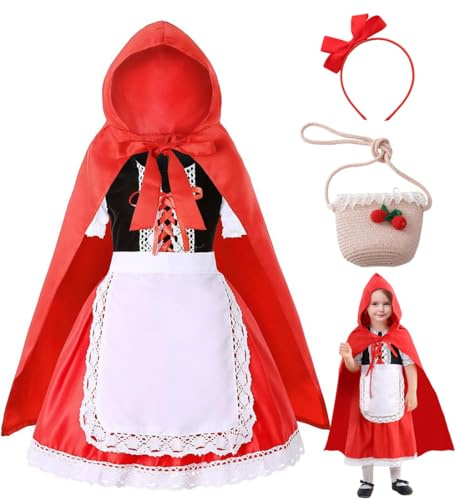 HarnyLoom Disfraz de Caperucita Roja, Disfraz Vestido Caperucita Capa Cuentos Roja Disfraces con Capucha y Bolso Carnaval Halloween Cosplay (110)