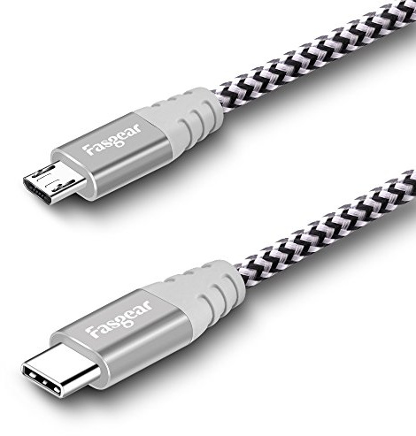 Fasgear USB C to Micro USB Cable [2M] Nylon Braided Type C to Micro USB Cord Compatible with Galaxy S7/S7, HTC One/10 and More (6ft, Gray)