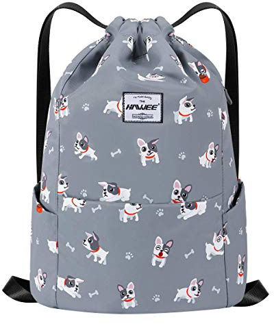 HAWEE Zaino impermeabile con cordoncino con tasca interna grande, borsa da palestra con cordoncino, zaino da giorno, borsa a coulisse, borsa sportiva unisex per donne, uomini, viaggio, quotidiano