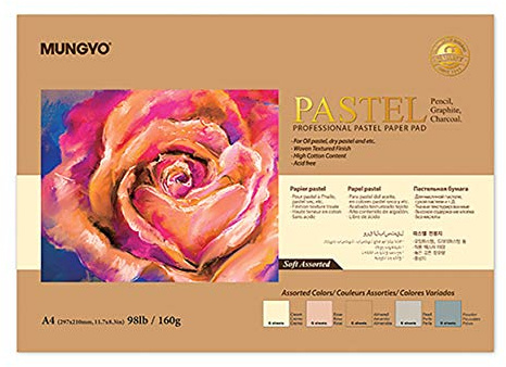 MUNGYO Professional Pastel Paper Pad A4 Size for Oil Pastel, Dry Pastel 30 Sheets (Soft Assorted)