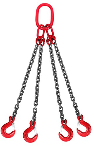 BriSunshine G80 Kettengehänge Schwerlast Manganstahl Anschlagkette 4 Strang Krankette zum Heben,mit 6.4T Tragfähigkeit (8mmx1.45m)