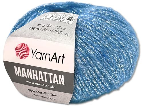 Frida's Wollhaus YarnArt 50 g Manhattan Metallic-Wolle Viskose-Garn Effektgarn 16 Farben (907 | Hellblau)